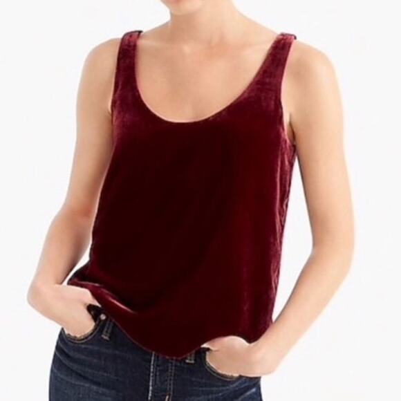 New J. Crew Maroon Crushed Velvet Sleeveless Blouse 2 - Picture 1 of 8